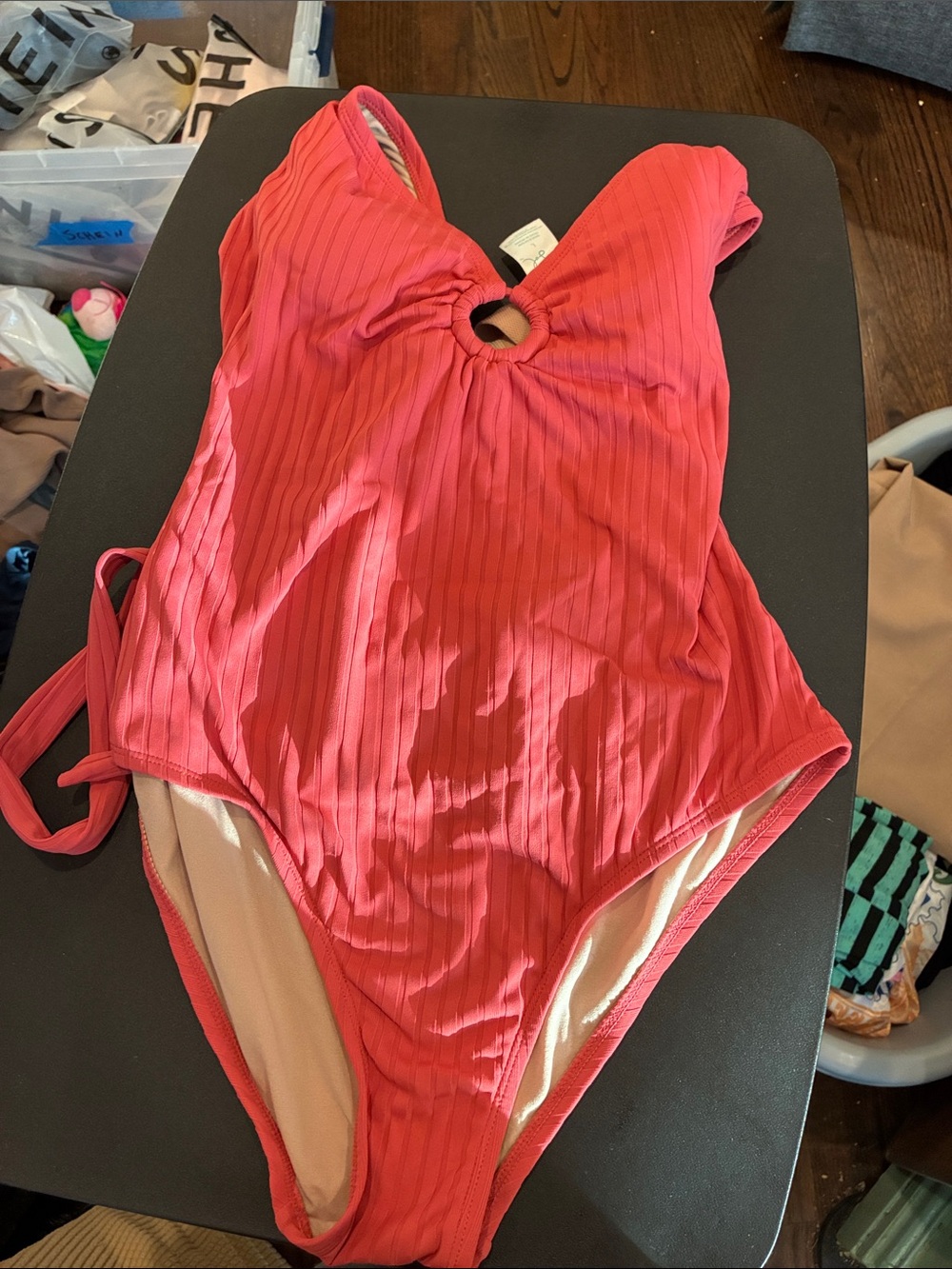 Kona Sol Wonens Ribbed One-Piece Swimsuit in Coral